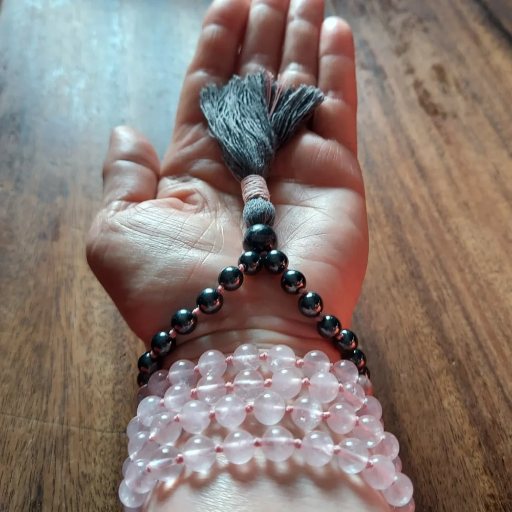 ROOTED IN LOVE MALA WITH ROSE QUARTZ AND HEMATITE - Image 3