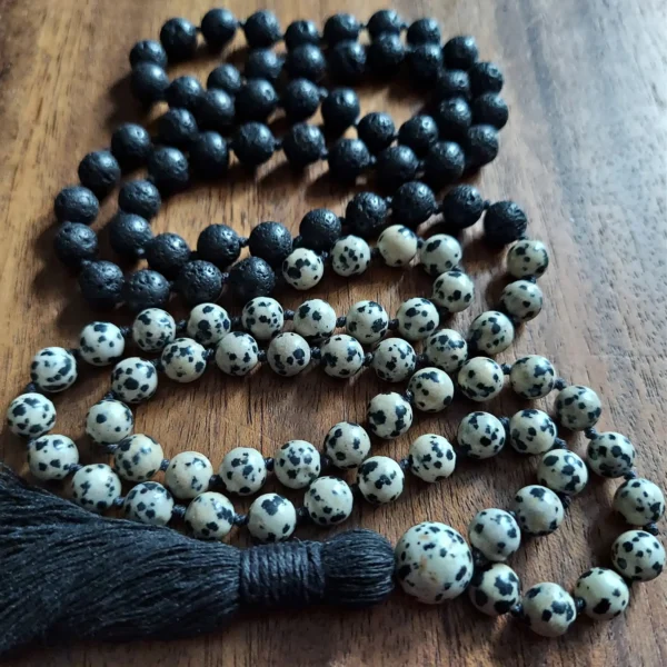 Dalmatian Jasper Lava Stone Mala