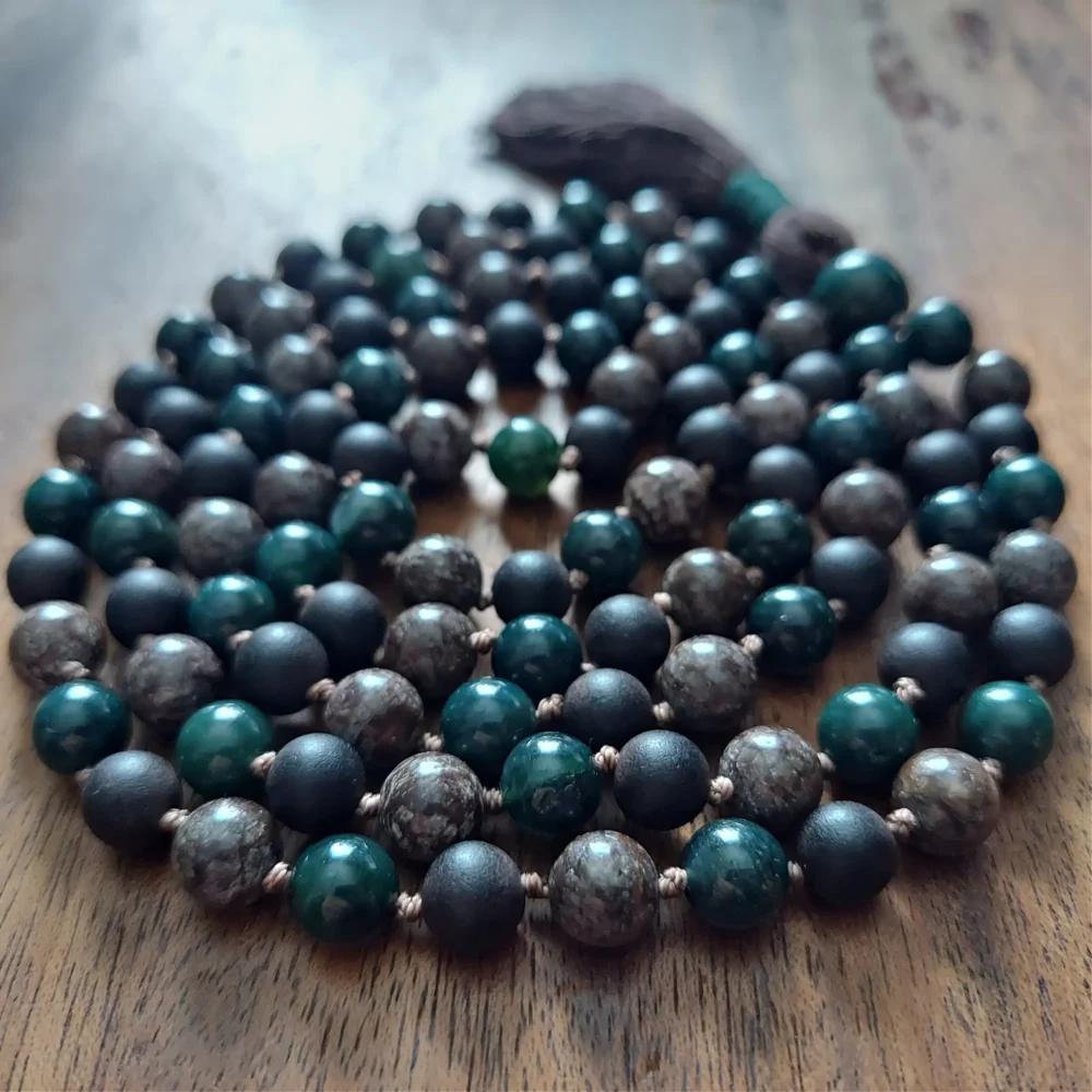 DEEP ROOTS MALA WITH MOSS AGATE AND EBONY WOOD - Image 3