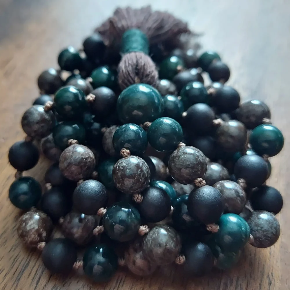 DEEP ROOTS MALA WITH MOSS AGATE AND EBONY WOOD - Image 5