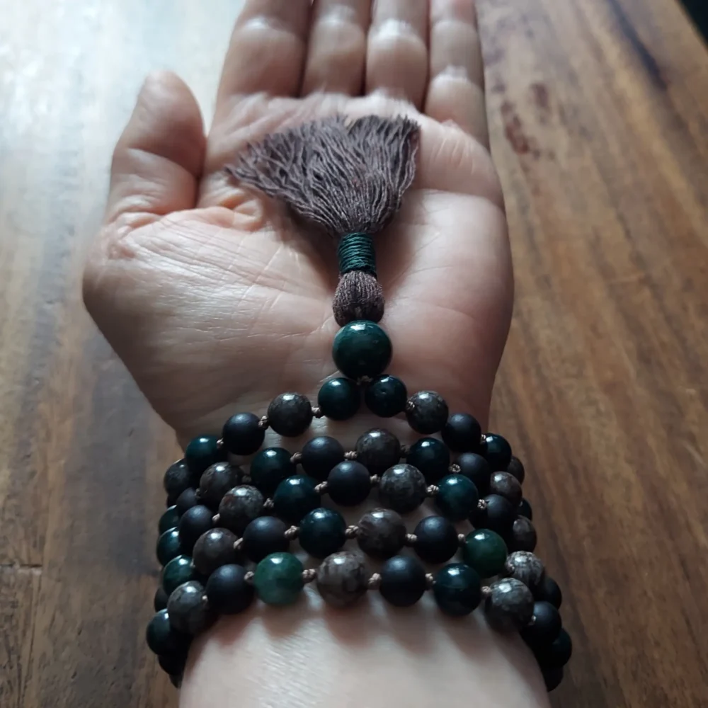 DEEP ROOTS MALA WITH MOSS AGATE AND EBONY WOOD - Image 4