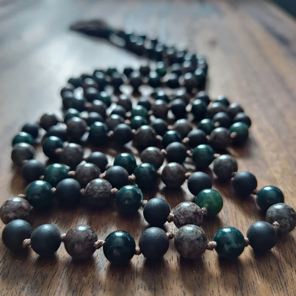 DEEP ROOTS MALA WITH MOSS AGATE AND EBONY WOOD - Image 2