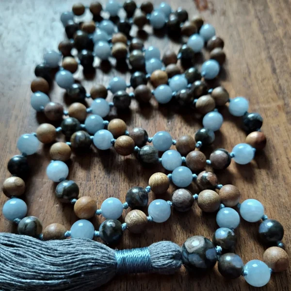 Heaven and Earth Mala with Celestite and Sandalwood