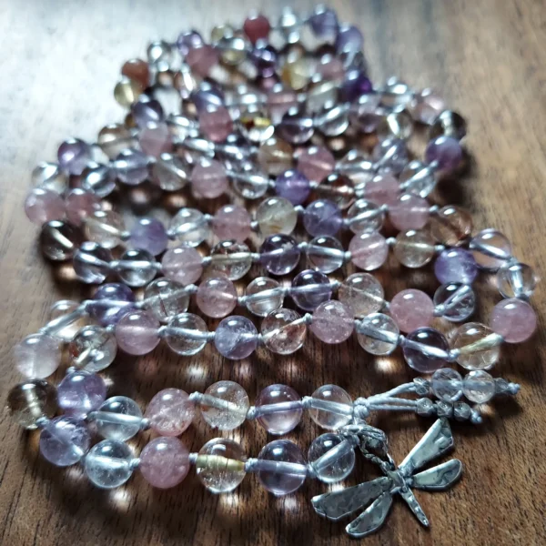 Dragonfly Dreams Mala with Quartz, Amethyst, and Citrine