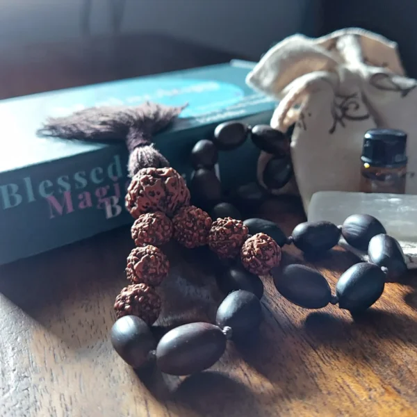 Sacred Seed Pocket Mala Set with Rudraksha and Lotus Seeds